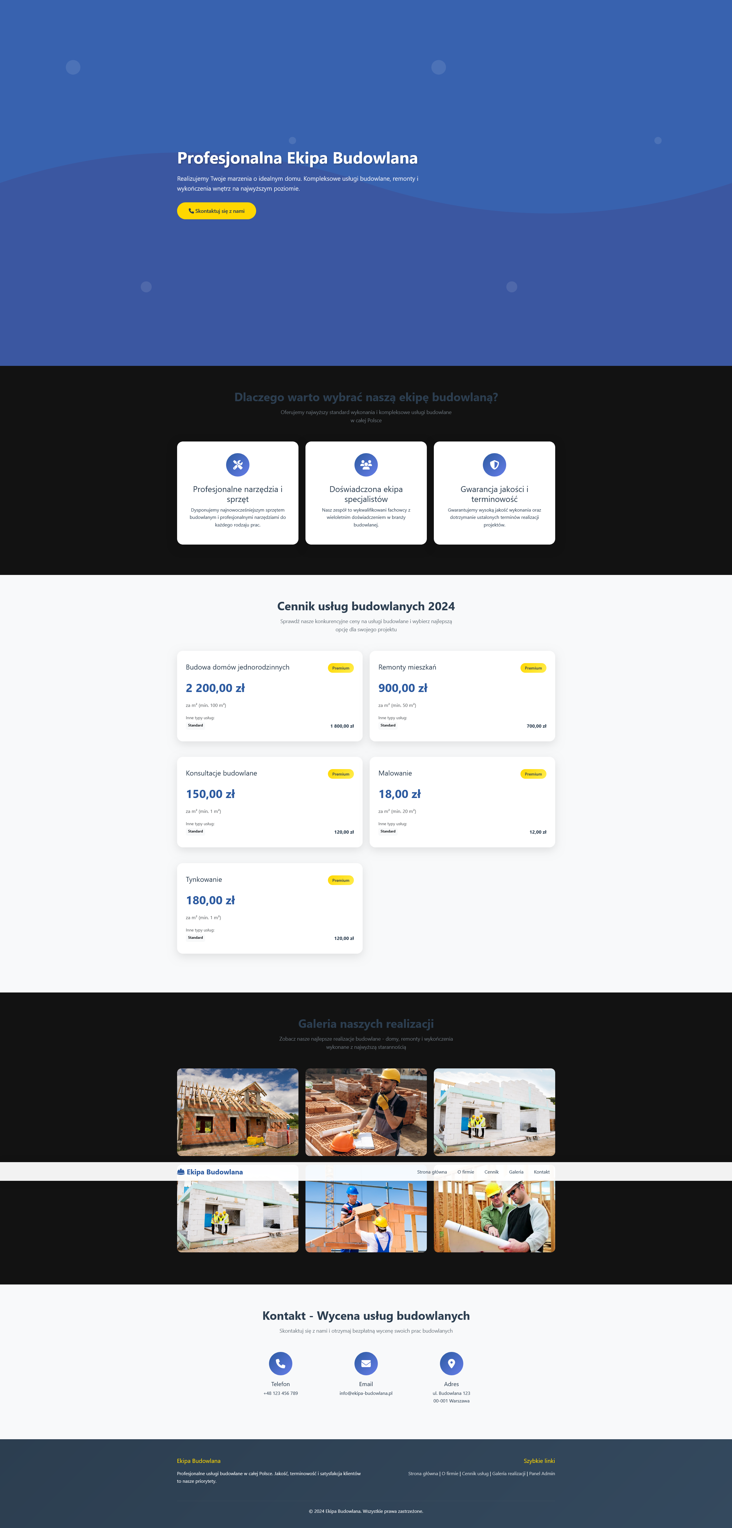 Skrypt strony ekipa budowlana z panelem admina